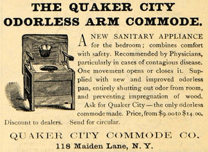 1885 Ad Quaker City Odorless Arm Commode Bedroom Price - ORIGINAL TCM1