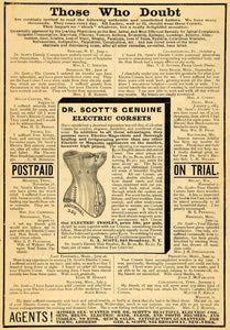 1885 Ad Dr. Scott's Electric Corsets Testimonials Price - ORIGINAL TCM1 - Period Paper
