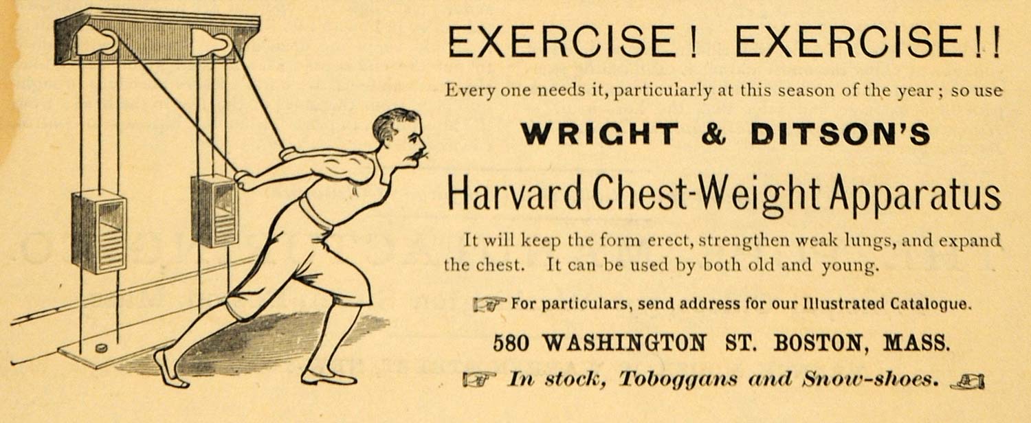 1885 Ad Wright Ditson Harvard Chest Weight Apparatus - ORIGINAL ADVERTISING TCM1