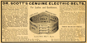 1885 Ad Dr. Scott's Electric Belts Cure All Pricing NY - ORIGINAL TCM1