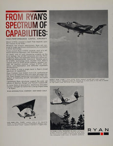 1964 Ad Ryan Aeronautical T. Claude Ryan V/STOL Planes - ORIGINAL TDC1