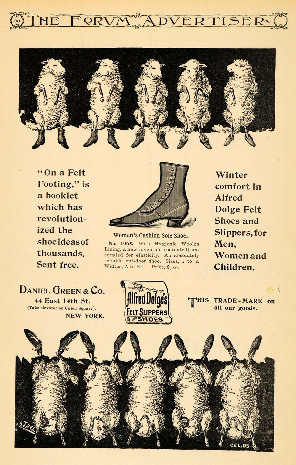 1895 Ad Daniel Green Woolen Cushion Sole Shoe New York - ORIGINAL TFO1