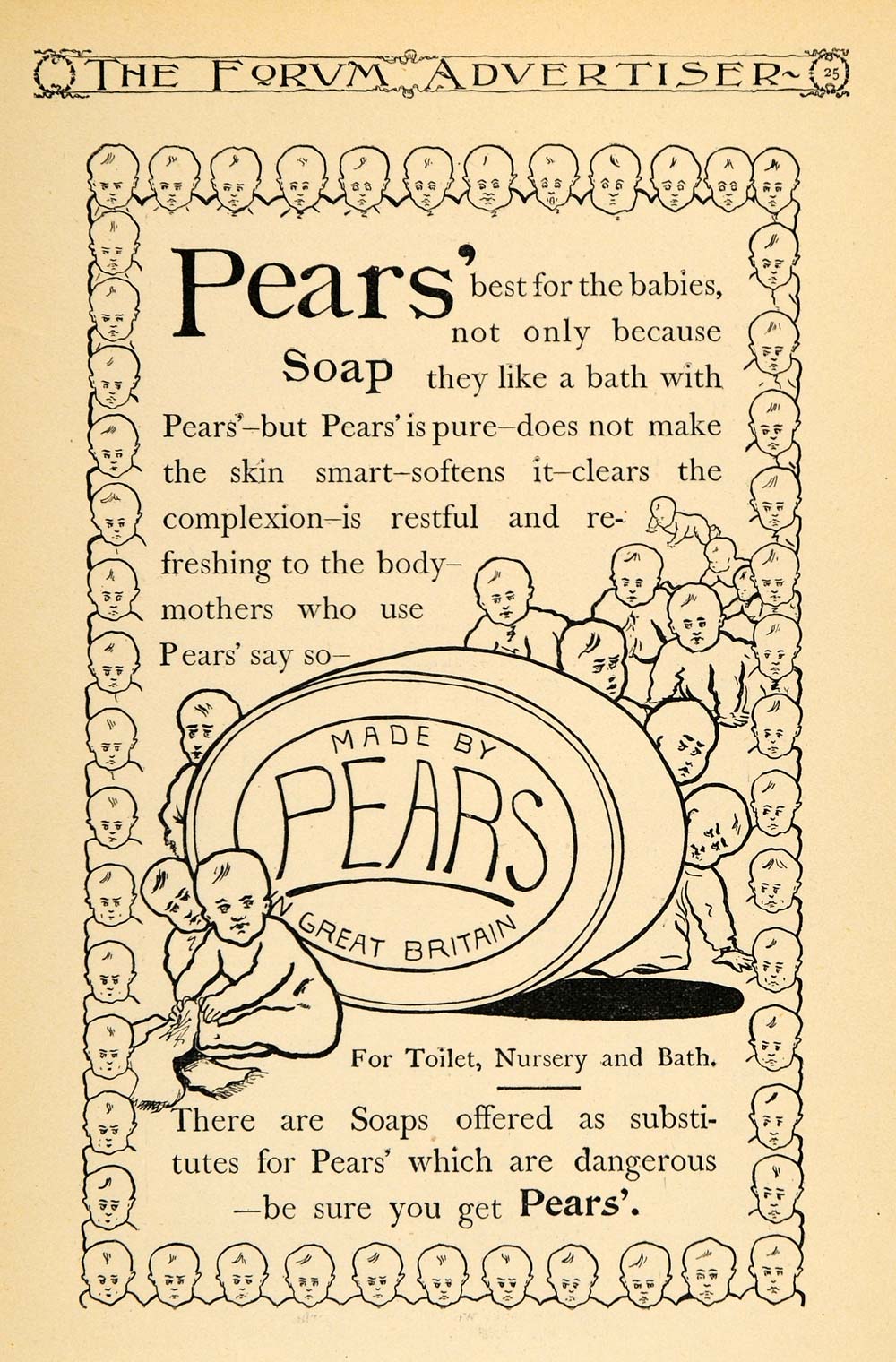1895 Ad Pears' Skin Soap Great Britain Baby Bathing - ORIGINAL ADVERTISING TFO1