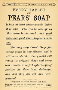 1895 Ad Pears' Toilet Nursery Bathing Soap Tablets Aged - ORIGINAL TFO1