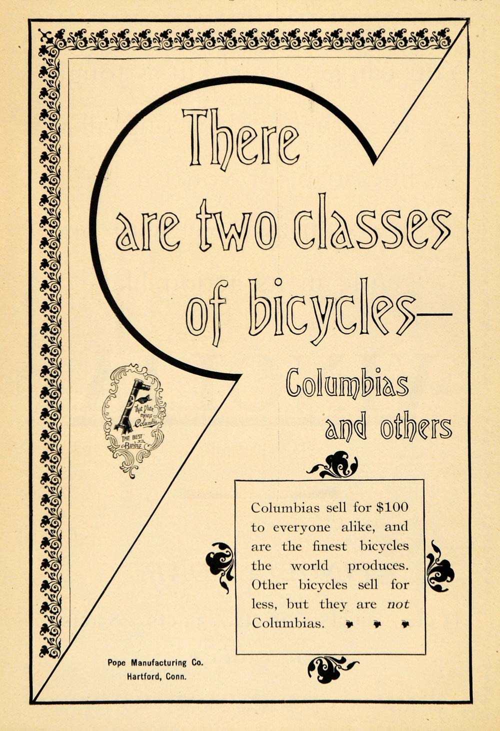 1895 Ad Pope Manufacturing Columbia Finest Bicycles - ORIGINAL ADVERTISING TFO1