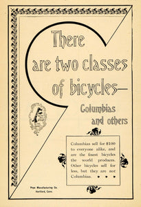 1895 Ad Pope Manufacturing Columbia Finest Bicycles - ORIGINAL ADVERTISING TFO1