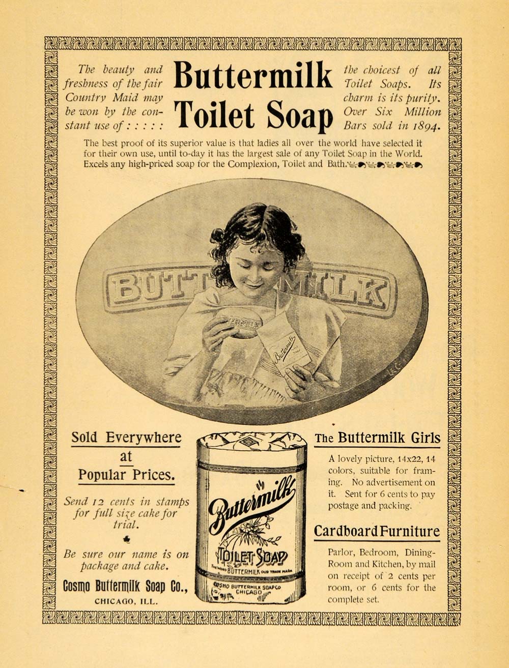 1895 Ad Cosmo Buttermilk Toilet Complexion Soap Girls - ORIGINAL TFO1