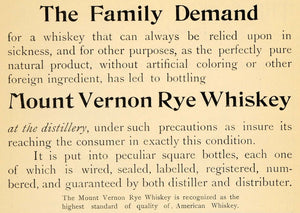 1895 Ad Mount Vernon Rye Whiskey Liquor High Standard - ORIGINAL TFO1