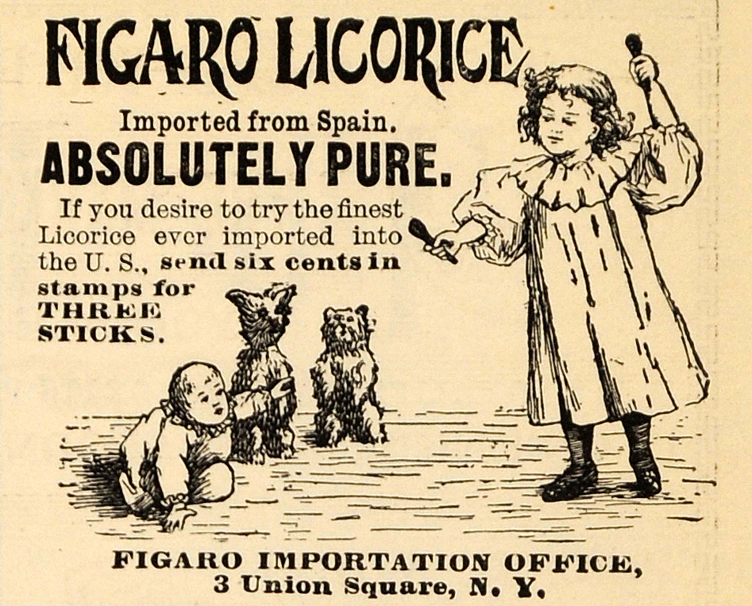 1895 Ad Figaro Importation Office Spain Licorice Girl - ORIGINAL TFO1
