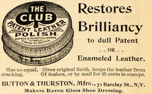 1895 Ad Button Thurston Club Patent Leather Shoe Polish - ORIGINAL TFO1
