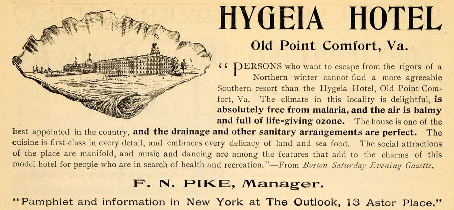 1895 Ad Hygeia Hotel Point Comfort Virginia F. N. Pike - ORIGINAL TFO1