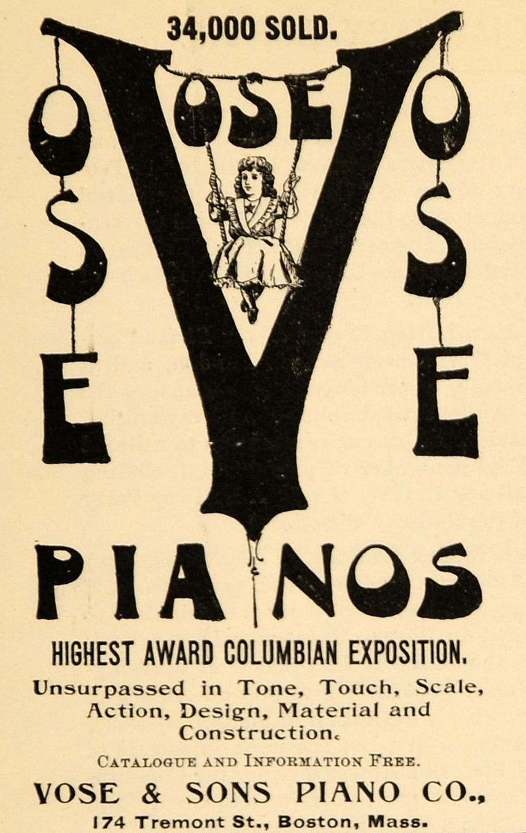1895 Ad Vose Piano Instruments Little Girl Swinging - ORIGINAL ADVERTI ...