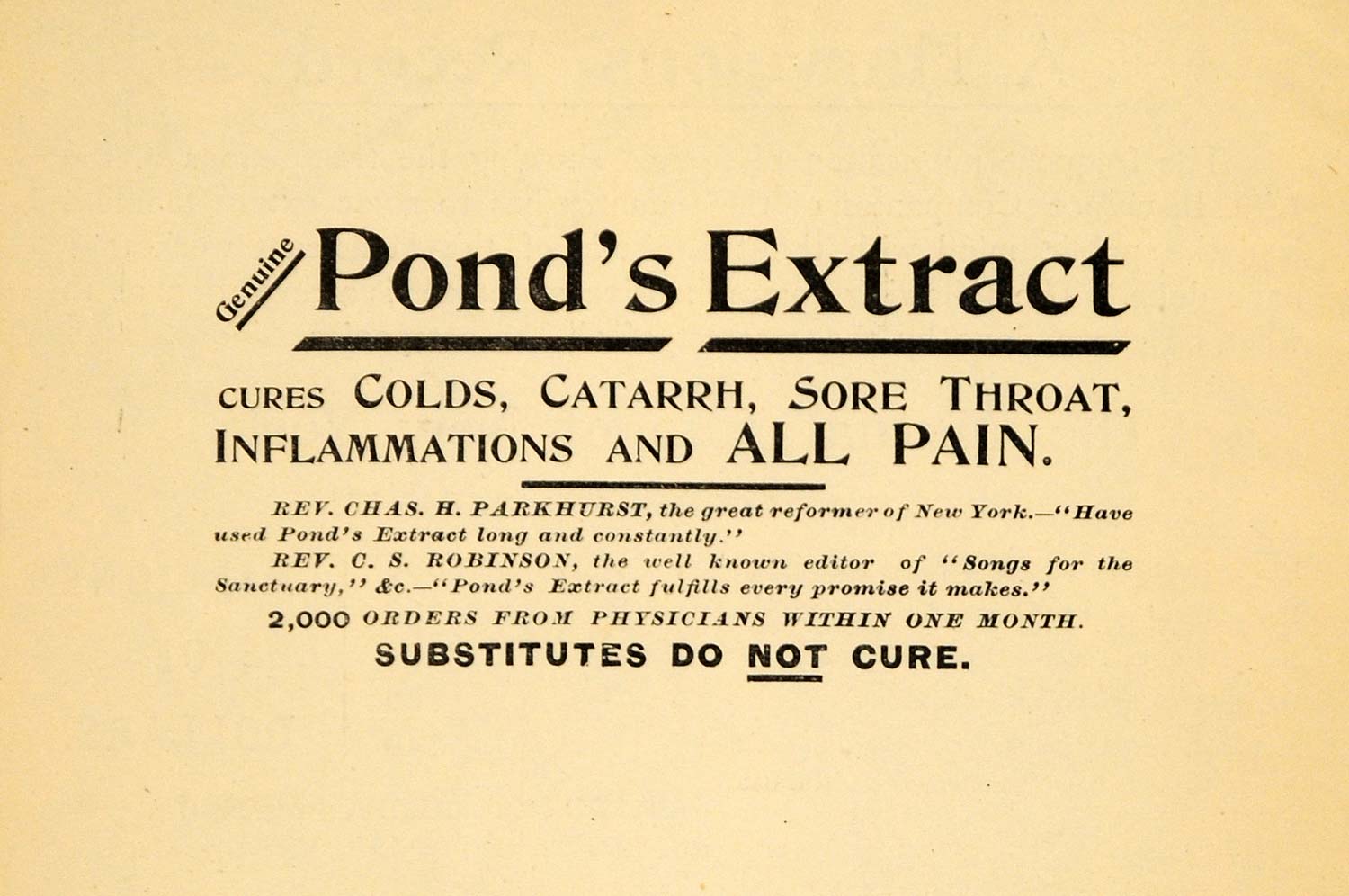 1895 Ad Pond's Extract Medicine Cold Catarrh Pain Cure - ORIGINAL TFO1