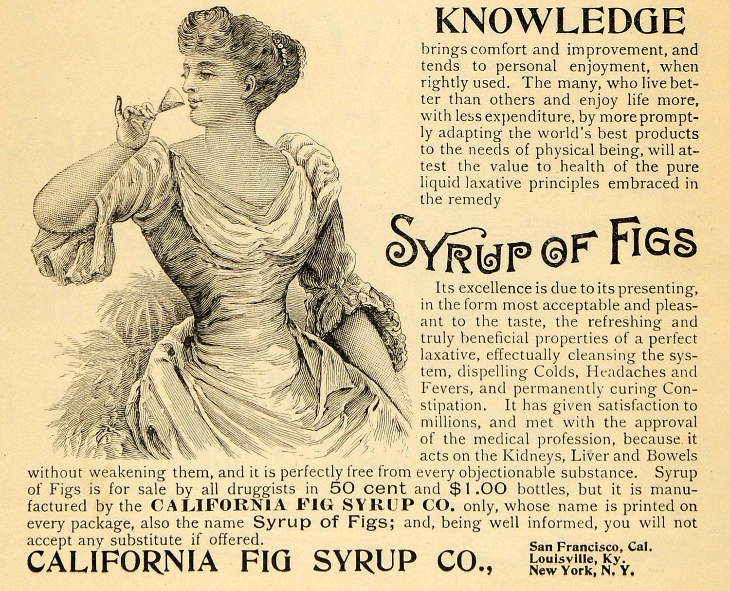 1895 Ad California Syrup Of Figs Health Lady Sip Juice - ORIGINAL TFO1