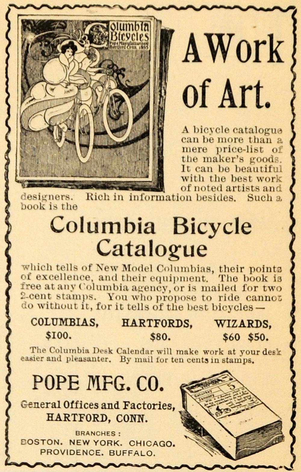 1895 Ad Pope Manufacturing Columbia Bicycles Catalog - ORIGINAL ADVERTISING TFO1