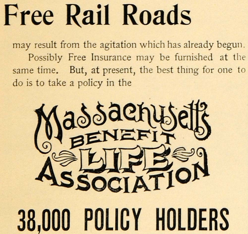 1895 Ad Massachusetts Benefit Life Insurance Agency - ORIGINAL ADVERTISING TFO1