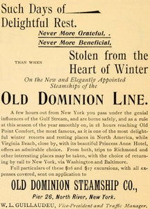 1895 Ad Old Dominion Ship Gulf Stream Old Point Comfort - ORIGINAL TFO1