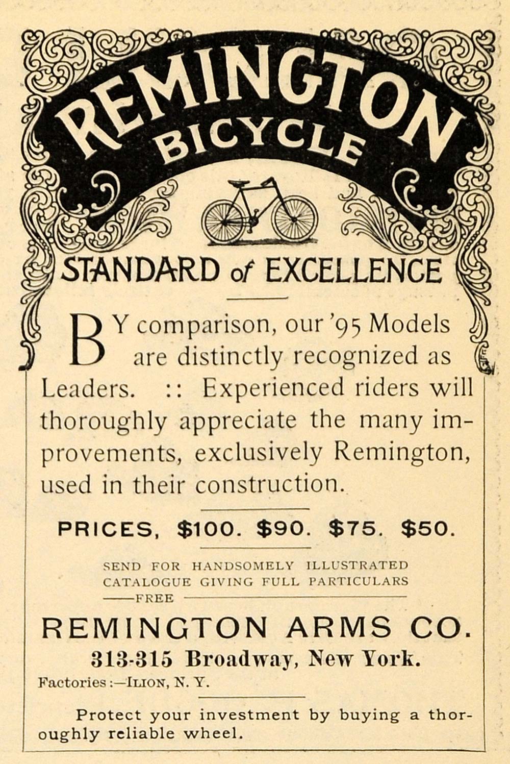 1895 Ad Remington Arms Bicycles Models Ilion New York - ORIGINAL TFO1