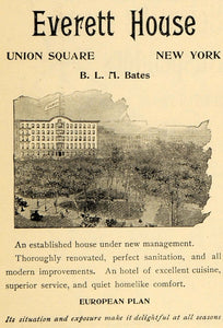 1895 Ad Everett House Hotel B. L. M. Bates Union Square - ORIGINAL TFO1