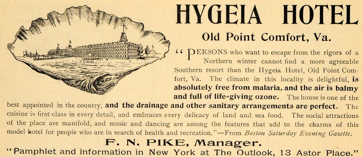 1895 Ad Hygeia Hotel Old Point Comfort Virginia Beach - ORIGINAL TFO1