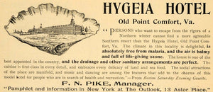 1895 Ad Hygeia Hotel Old Point Comfort Virginia Beach - ORIGINAL TFO1