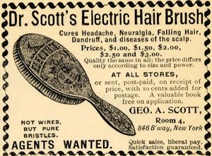1895 Ad Dr Geo. A. Scott Electric Hair Brush Scalp Cure - ORIGINAL TFO1