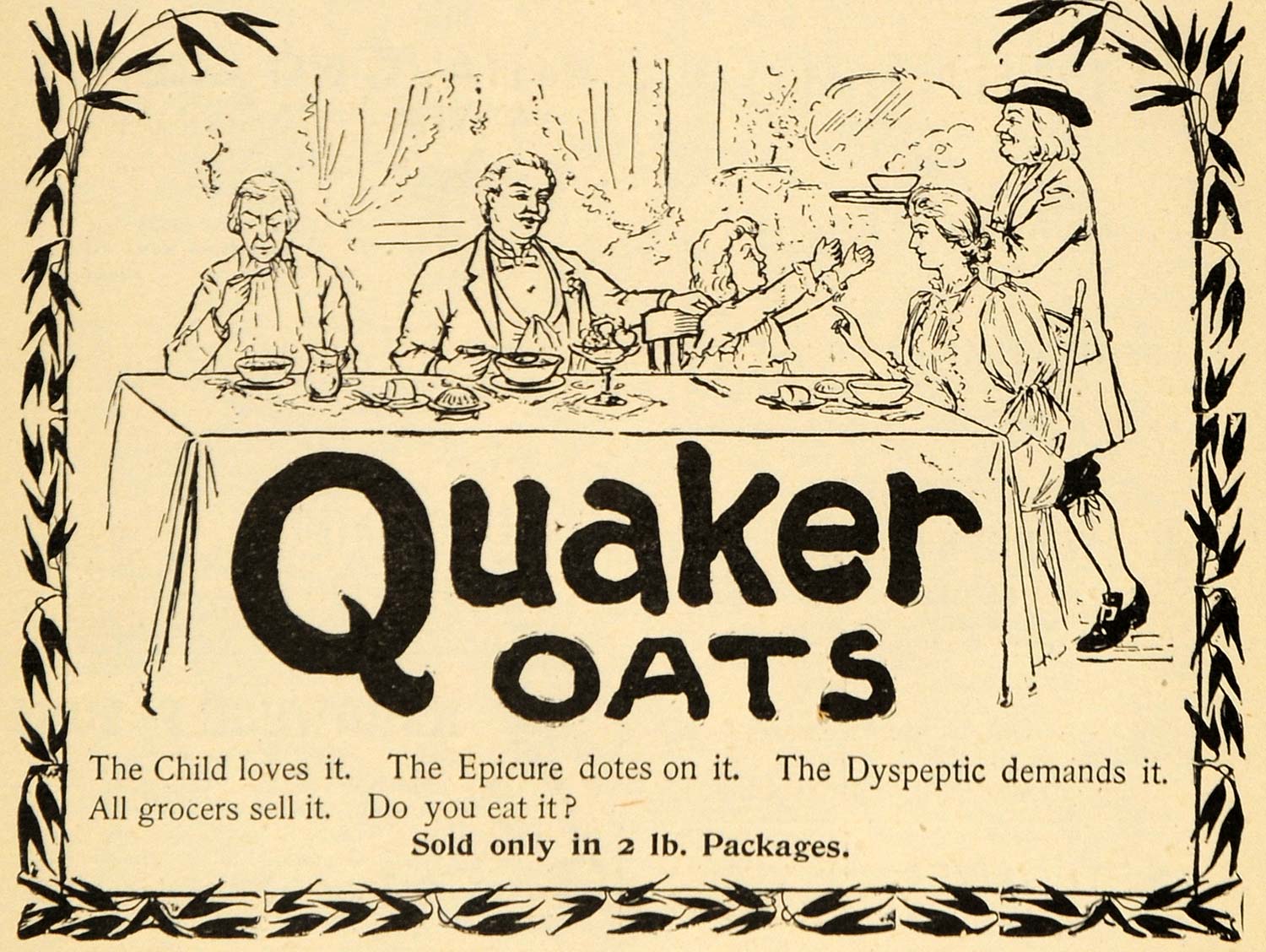 1895 Ad Quaker Oats Cereal Family Meal Time Dine Table - ORIGINAL TFO1
