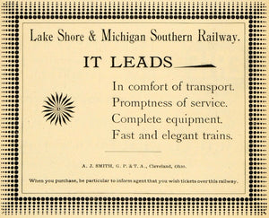 1895 Ad Lake Shore Michigan Southern Railway Trains - ORIGINAL ADVERTISING TFO1