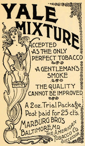 1895 Ad Marburg American Tobacco Yale Smoker Mixture - ORIGINAL ADVERTISING TFO1