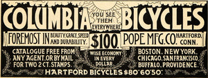 1895 Ad Columbia Bicycles Durable Speed Bikes Hartford - ORIGINAL TFO1