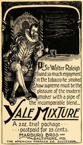 1895 Ad Yale Mixture Walter Raleigh Tobacco Pipe Smoke - ORIGINAL TFO1