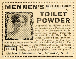 1895 Ad Mennen Borated Talcum Toilet Powder Chafed Rash - ORIGINAL TFO1