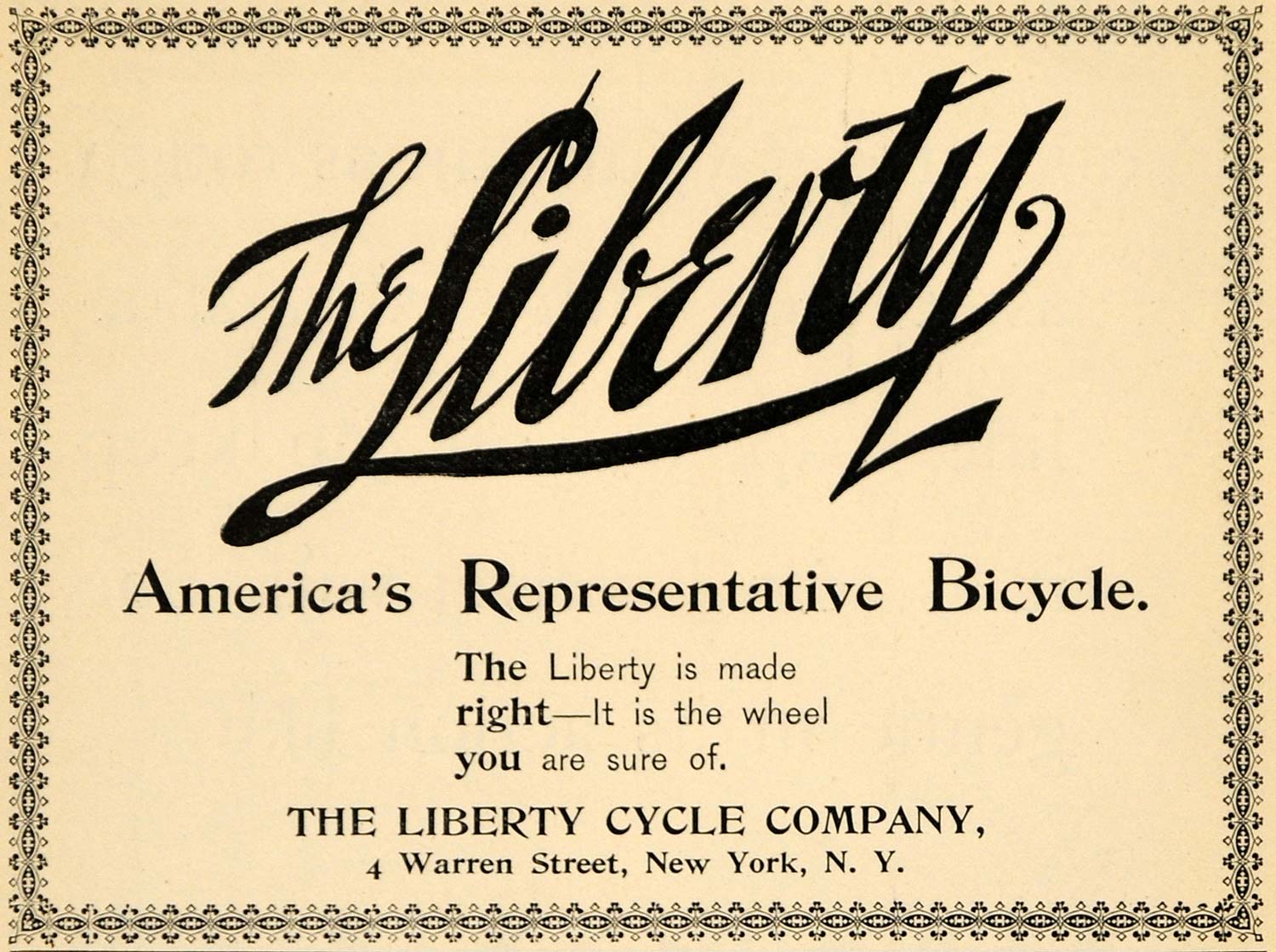 1895 Ad Liberty Bicycle Wheel Representative Cycle Bike - ORIGINAL TFO1