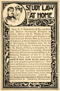 1895 Ad Study Law Home Sprague School Detroit Banker - ORIGINAL ADVERTISING TFO1