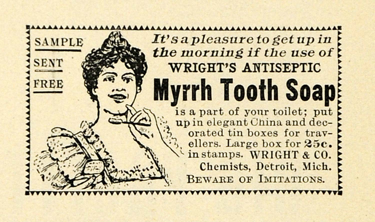 1895 Ad Wrights Antiseptic Myrrh Tooth Soap Toilet Free - ORIGINAL TFO1