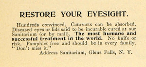 1895 Ad Restore Eyesight Cataracts Treatment Sanitarium - ORIGINAL TFO1