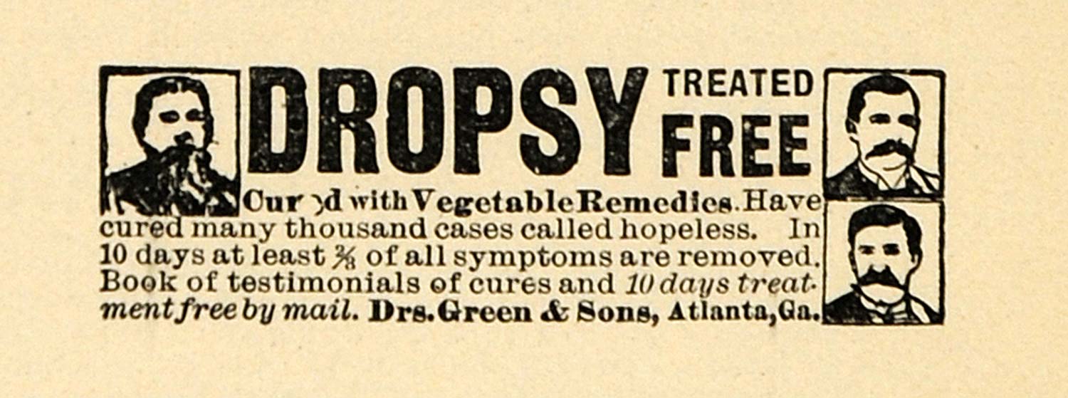 1895 Ad Dropsy Treatment Cure Vegetable Remedies Green - ORIGINAL TFO1