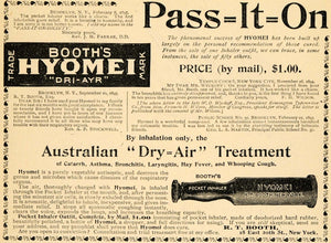 1895 Ad Booth Hyomei Australian Air Treatment Inhaler - ORIGINAL TFO1