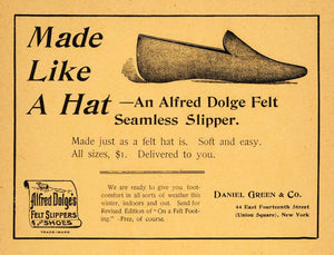 1895 Ad Daniel Green Company Alfred Dolge Felt Slipper - ORIGINAL TFO1