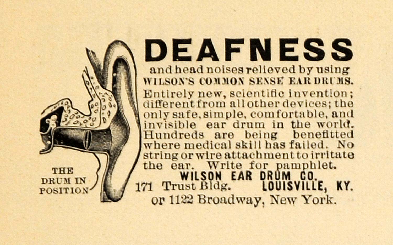 1895 Ad Wilson Ear Drum Company Common Sense Ear Drums - ORIGINAL TFO1