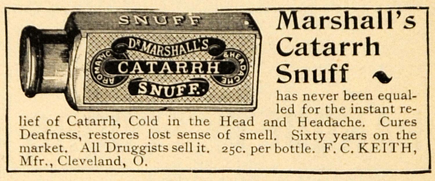 1895 Ad Marshalls Catarrh Snuff F C Keith Manufacturer - ORIGINAL TFO1