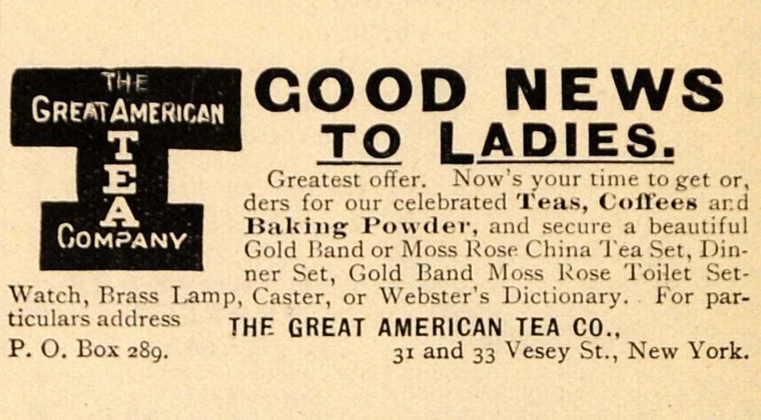 1895 Ad Coffee Baking Powder Great American Tea Company - ORIGINAL TFO1