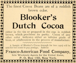 1895 Ad Blookers Dutch Baking Cocoa Franco American Food New York TFO1