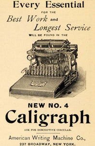 1895 Ad No 4 Caligraph American Writing Machine Company - ORIGINAL TFO1
