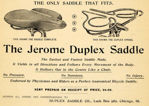 1895 Ad Jerome Duplex Saddle Company Bicycle Seat Frame - ORIGINAL TFO1