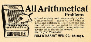 1895 Ad Felt & Tarrant Manufacturing Comptometer Math - ORIGINAL TFO1