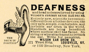 1895 Ad Wilson Ear Drum Company Common Sense Deafness - ORIGINAL TFO1