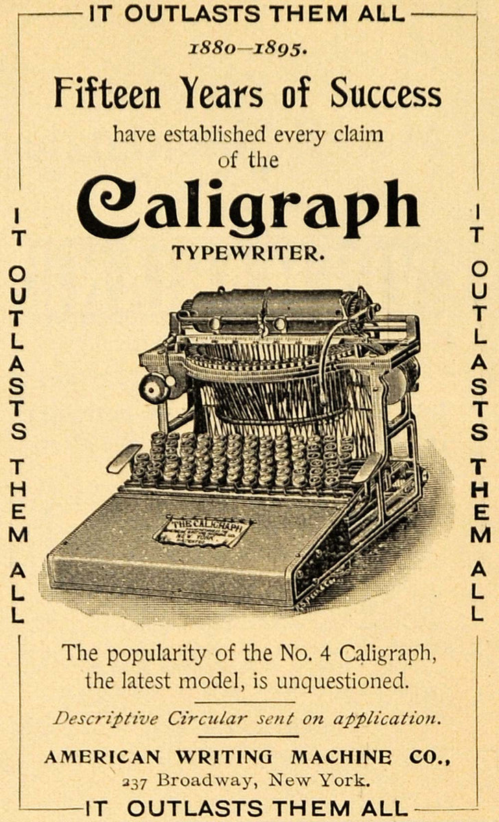1895 Ad Caligraph Typewriter American Writing Machine - ORIGINAL TFO1 ...