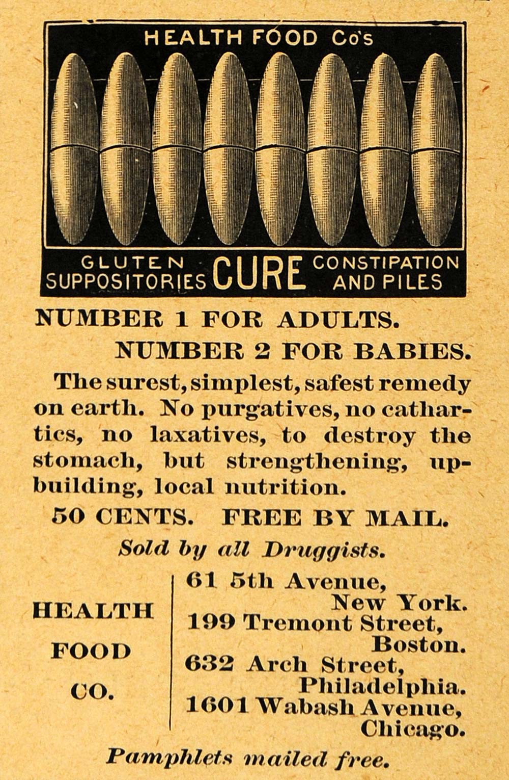 1895 Ad Health Food Company Gluten Suppositories Piles - ORIGINAL TFO1