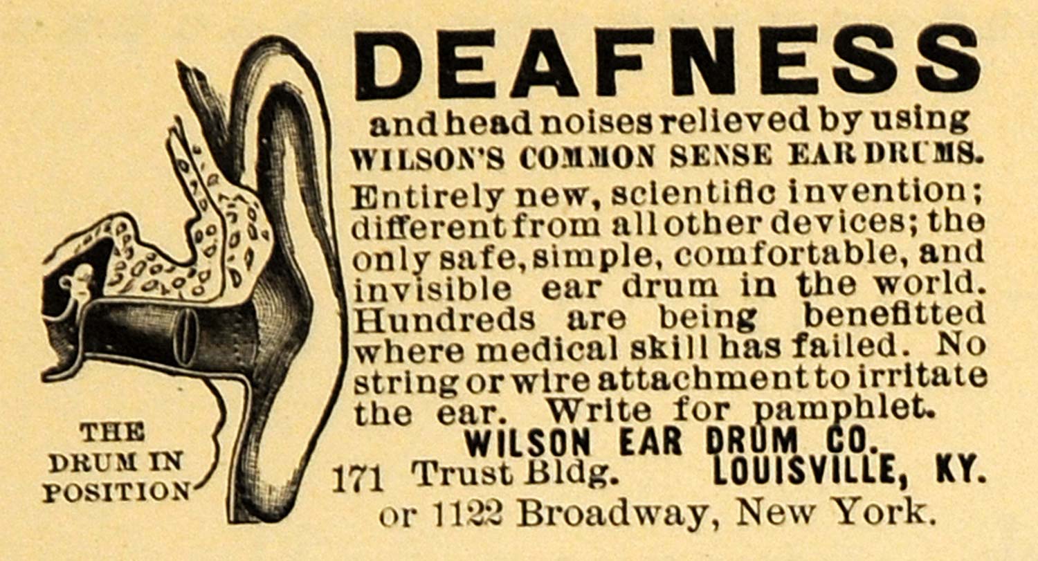 1895 Ad Wilsons Common Sense Ear Drum Deafness Relief - ORIGINAL TFO1